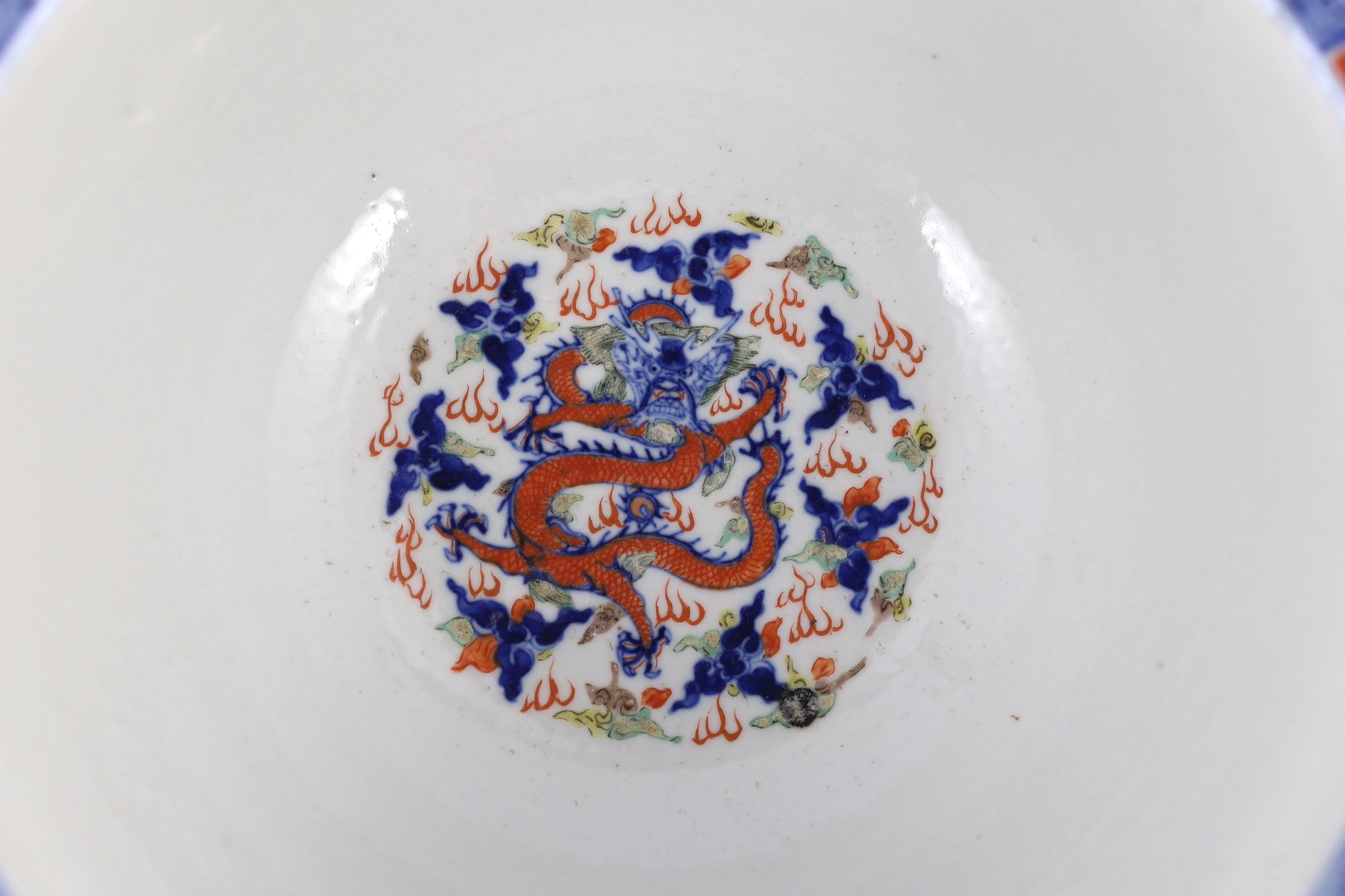 A Chinese doucai 'dragon' deep bowl, 19th century, small chip and glaze losses to rim